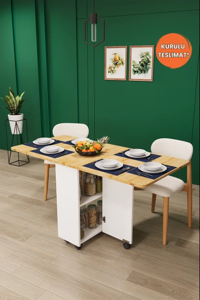 Lüks Katlanır Mutfak Yemek Masası %100 MDF Pratik Çalışma Masası KM13 ürün görseli 1
