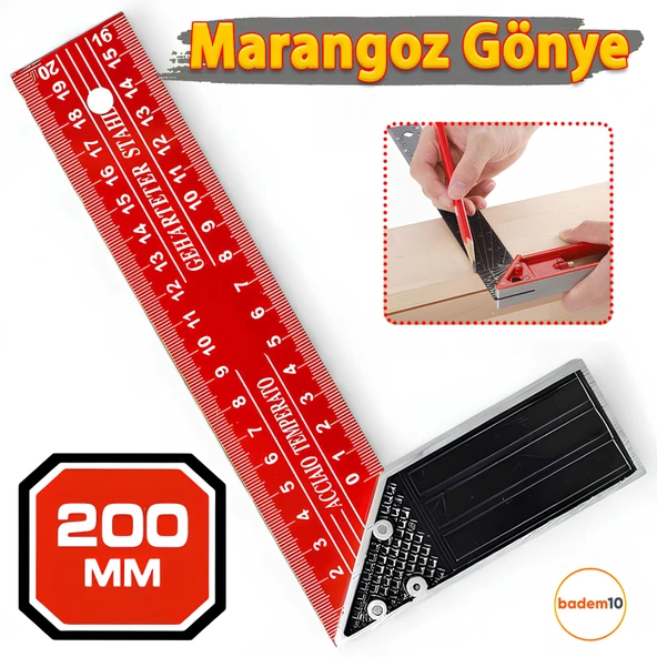 200 mm 20 cm Alüminyum Marangoz Gönye Metal Gövde Açılı Ölçüm Cetveli Ahşap İnşaat Hassas Gönye ürün görseli 1