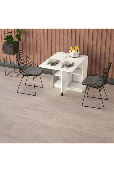 Lüks Katlanır Mutfak Yemek Masası %100 MDF Pratik Raflı Çalışma Masası KM17 ürün görseli 1