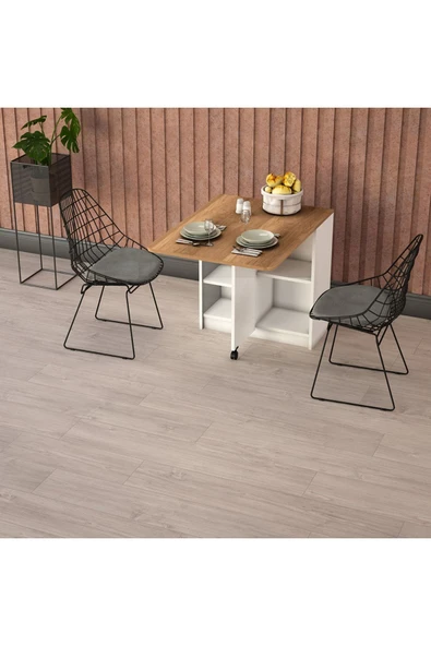 Lüks Katlanır Mutfak Yemek Masası %100 MDF Pratik Raflı Çalışma Masası KM18 ürün görseli 1