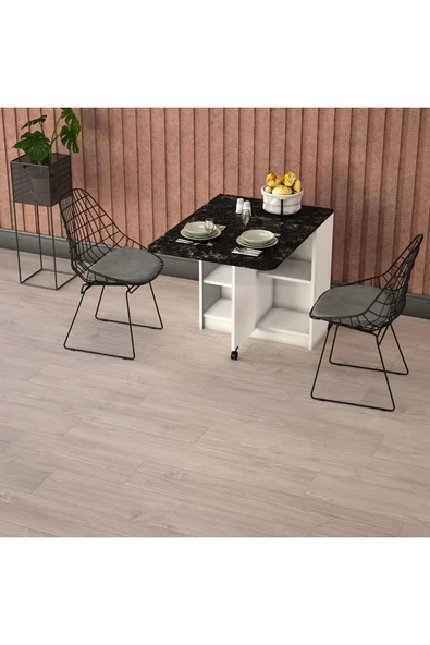 Lüks Katlanır Mutfak Yemek Masası %100 MDF Pratik Raflı Çalışma Masası KM19 ürün görseli 1