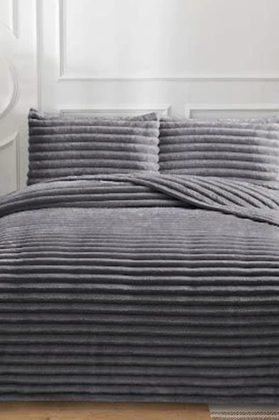 Eterna Peluş Tek Kişilik 180x240 Cm Yatak Örtüsü Antrasit ürün görseli 1