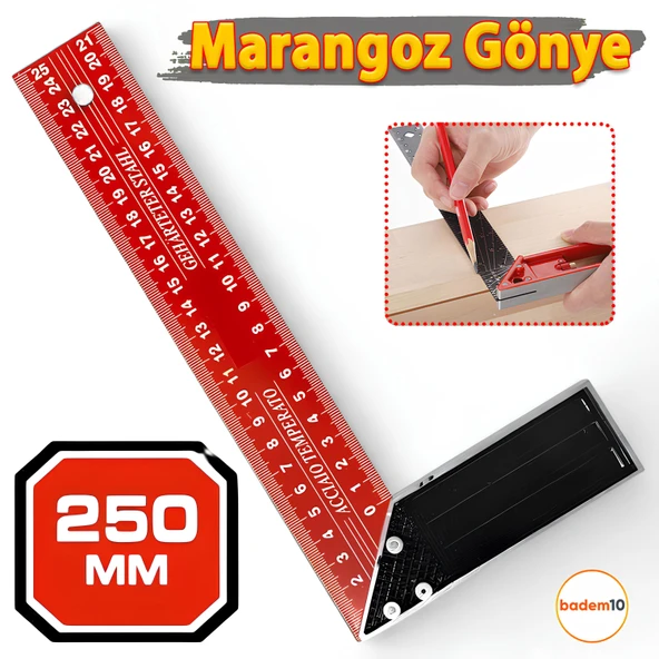 250 mm 25 cm Alüminyum Marangoz Gönye Metal Gövde Açılı Ölçüm Cetveli Ahşap İnşaat Hassas Gönye ürün görseli 1