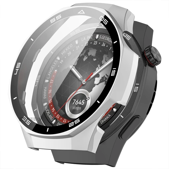 Huawei Watch GT5 Pro 46mm Kasa Uyumlu Kılıf Sert PC Kasa ve Ekran Koruyucu Kılıf  Gümüş ürün görseli 1