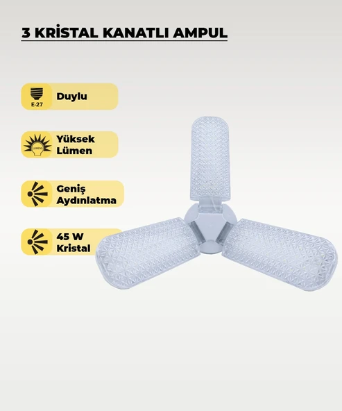 45W Kristal 3 Kanatlı Pervane Ampul 6500K Beyaz Işık ürün görseli 1