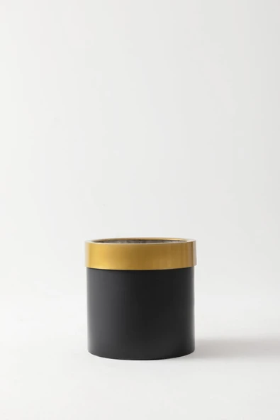 Güleç Yapay Çiçek Metal  Saksı Siyah Gold Bilezikli 25*25*25 ürün görseli 1