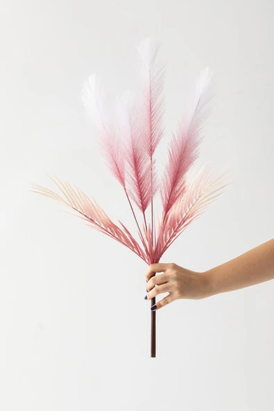 Güleç Yapay Çiçek Yapay Tüylü Palmiye Yaprağı 75 Cm 8 Dal Pembe ürün görseli 1