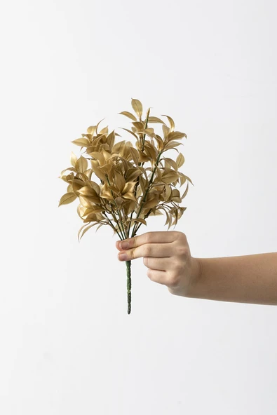 Yapay Limon Yaprağı Demeti Gold 30 Cm 7 Dal(Uv) ürün görseli 1