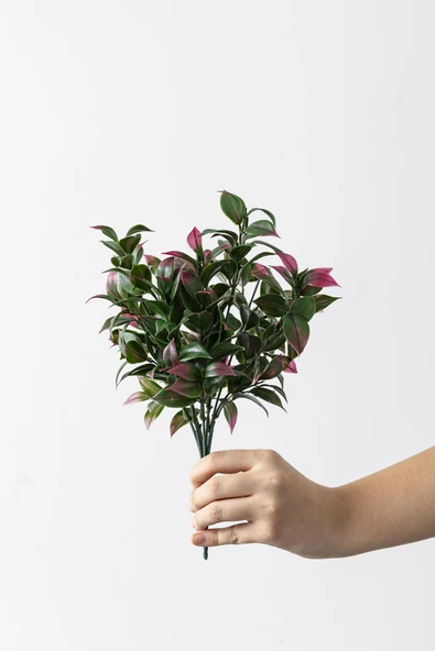 Yapay Limon Yaprağı Demeti Yeşil Pembe 30 Cm 7 Dal(Uv) ürün görseli 1