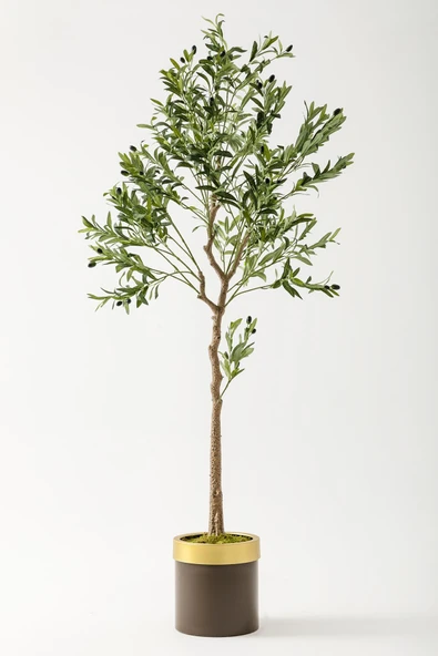 Güleç Yapay Çiçek Yapay Zeytin Ağacı 175 Cm Kahverengi Gold Metal Saksı ürün görseli 1