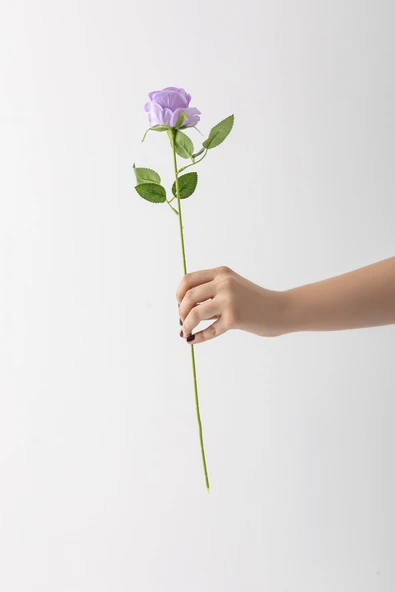 Güleç Yapay Çiçek Yapay Kadife Gül Tek Dal Mor 50 Cm ürün görseli 1