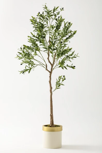 Güleç Yapay Çiçek Yapay Zeytin Ağacı 175 Cm Krem Gold Metal Saksı ürün görseli 1