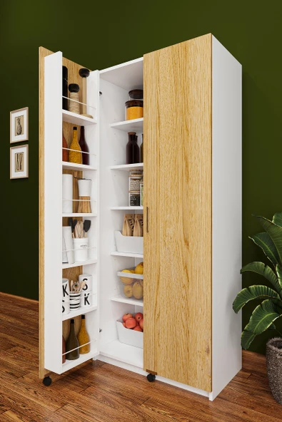 Lüks 2 Kapılı Çok Amaçlı Kiler Dolabı %100 MDF Erzak Organizer Mutfak Dolabı MK02 ürün görseli 1