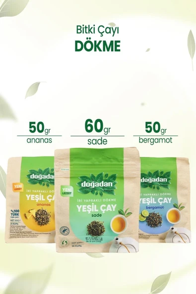Doğadan Dökme Yeşil Çay Sade 60 Gr, Bergamot 50 Gr Ve Ananas 50 Gr ürün görseli 1
