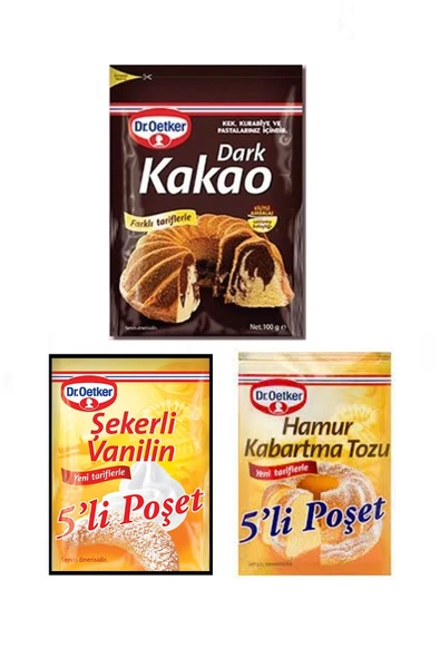 Dr. Oetker Dark Kakao, Vanilin, Kabartma Tozu Pastacılık Seti ürün görseli 1