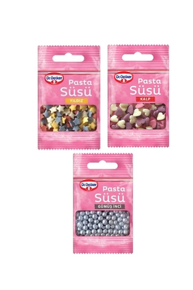 Dr. Oetker Pasta Süsü 10 gr x 3 Gümüş Inci Yıldız Kalp ürün görseli 1