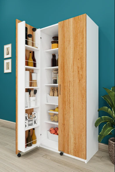 Lüks 2 Kapılı Çok Amaçlı Kiler Dolabı %100 MDF Erzak Organizer Mutfak Dolabı MK05 ürün görseli 1