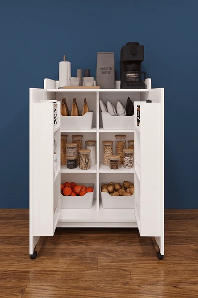Lüks 2 Kapılı Çok Amaçlı Kiler Dolabı %100 MDF Erzak Organizer Mutfak Dolabı MK08 ürün görseli 1