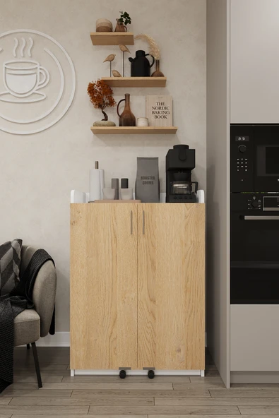 Lüks 2 Kapılı Çok Amaçlı Kiler Dolabı %100 MDF Erzak Organizer Dolabı MK09 ürün görseli 1