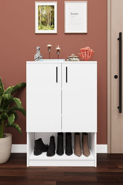 Lüks 2 Kapaklı Ayakkabılık Düzenleyici %100 MDF 4 Raflı Çok Amaçlı Dolap A01 ürün görseli 1
