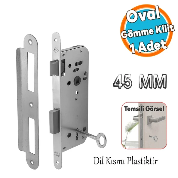 Oda Kapı PVC Kapı Ahşap Kapı WC Banyo Gömme Kilit Gövde Kilidi Silindirsiz Barelsiz Anahtarlı 45 mm ürün görseli 1