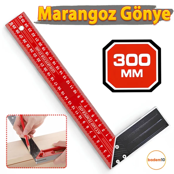 300 mm 30 cm Alüminyum Marangoz Gönye Metal Gövde Açılı Ölçüm Cetveli Ahşap İnşaat Hassas Gönye ürün görseli 1