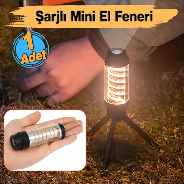 Genel Amaçlı Mini Şarjlı El feneri 10 Saat Çalışma 360 Lümen Type-c Tripodlu Ambianslı Kamp Lambası ürün görseli 1