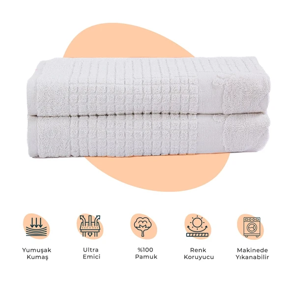 Homedius Banyo Kareli Ayak Desenli Pamuk Ayak Havlusu 50x70cm Beyaz 2’li ürün görseli 1