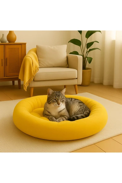 Ponchik Peluş Kedi Köpek Yatağı Simit Yumuşak Yatak ürün görseli 1