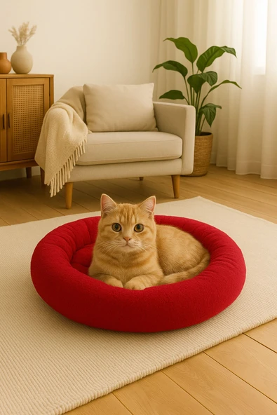 Ponchik Peluş Kedi Köpek Yatağı Simit Yumuşak Yatak ürün görseli 1