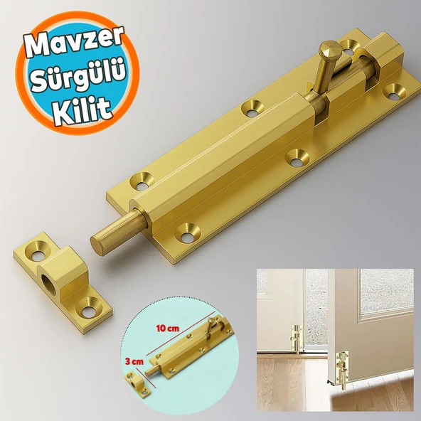 Metal Mavzer Sürgü Kilit Vidalı Kapı Pencere İç Dış Dolap Kilidi Sürgüsü Emniyet Mandalı Pirinç Renk ürün görseli 1