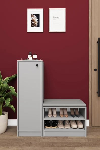 Lüks Kapaklı Oturma Puflu Ayakkabılık Düzenleyici %100 MDF Çok Amaçlı Dolap A13 ürün görseli 1