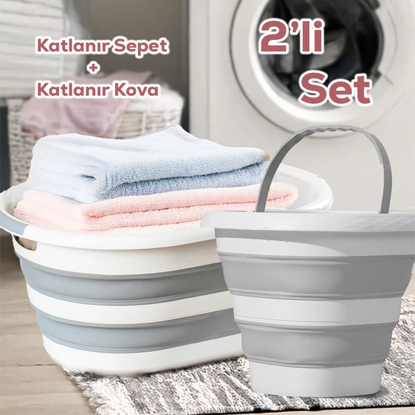 Porsima 2li Katlanır Temizlik Seti - Katlanır Sepet 25lt - Katlanır Kova 10lt ürün görseli 1