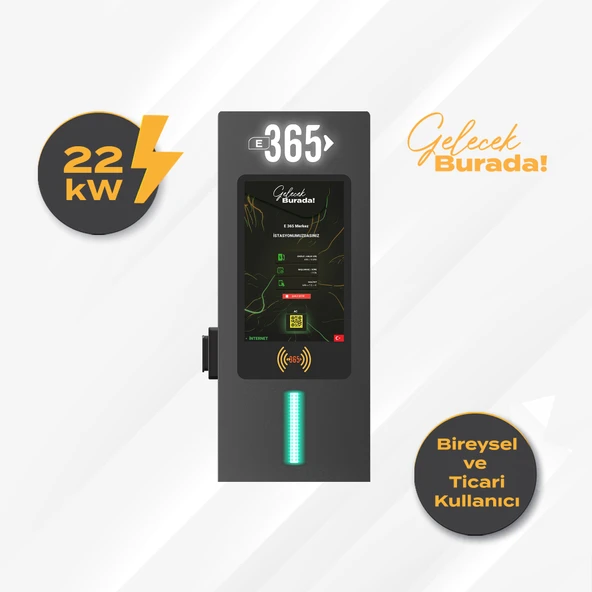 E 365 AC Duvar Tip 10 İnç Ekranlı MID Sayaçlı Tek Soketli RFID 22kW Şarj İstasyonu (Bireysel ve Ticari Kullanıcı) ürün görseli 1