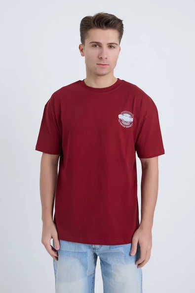Moxe Collection Erkek Oversize Baskılı Tişört Bordo Original Vintage ürün görseli 1