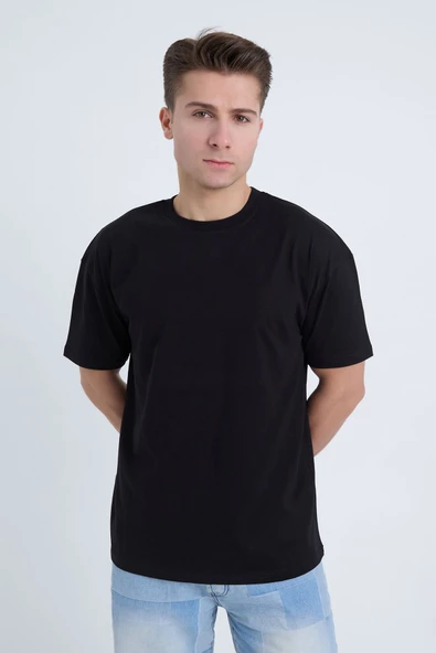 Moxe Collection Erkek Oversize Basic Tişört Siyah - Resim 2
