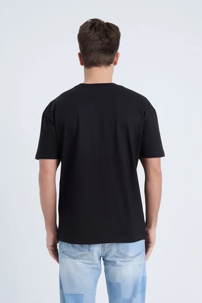 Moxe Collection Erkek Oversize Basic Tişört Siyah - Resim 5