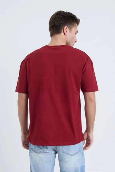 Moxe Collection Erkek Oversize Basic Tişört Bordo - Resim 5