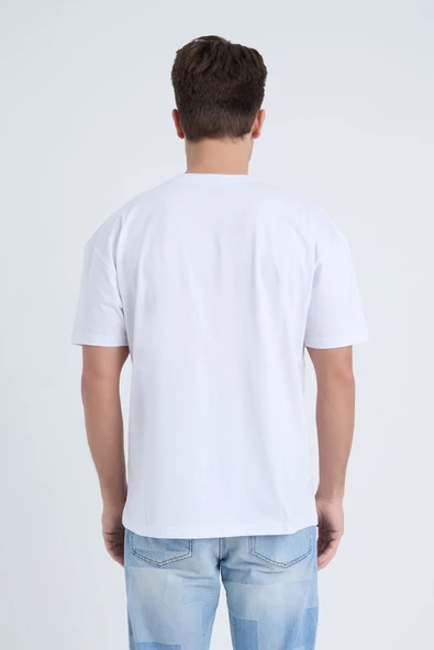 Moxe Collection Erkek Oversize Basic Tişört Beyaz - Resim 5