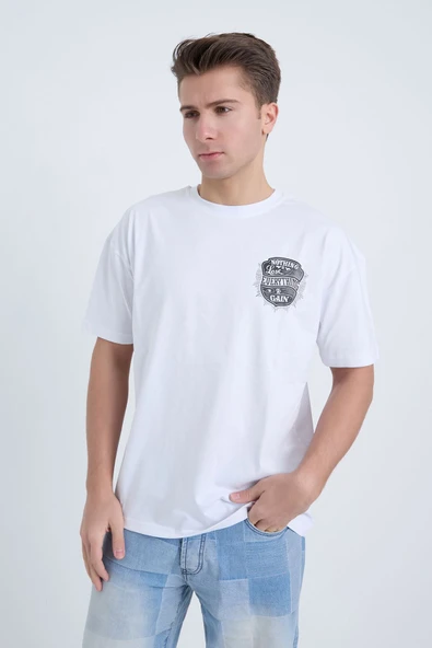 Moxe Collection Erkek Oversize Baskılı Tişört Beyaz Everything To Gain ürün görseli 1