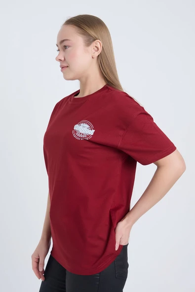 Moxe Collection Kadın Oversize Baskılı Tişört Bordo Original Vintage ürün görseli 1