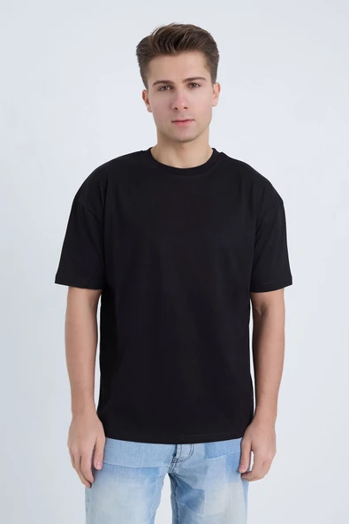 Moxe Collection Erkek Oversize Basic Tişört Siyah ürün görseli 1