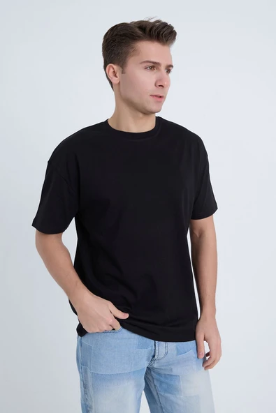 Moxe Collection Erkek Oversize Basic Tişört Siyah - Resim 3
