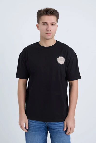 Moxe Collection Erkek Oversize Baskılı Tişört Siyah Originnal ürün görseli 1