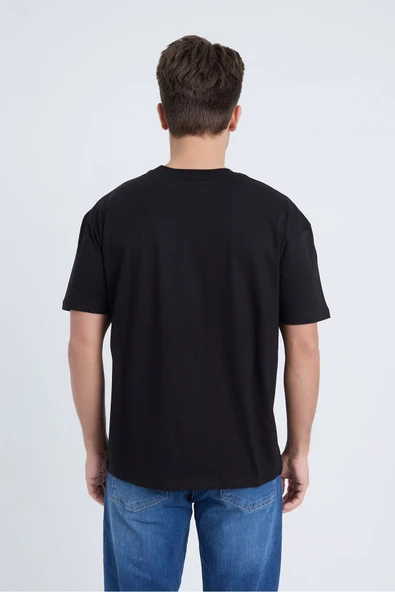 Moxe Collection Erkek Oversize Baskılı Tişört Siyah 2000 - Resim 5