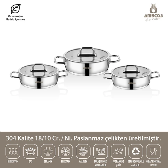 Nova 6 Parça Paslanmaz Çelik Cam Kapaklı Sahan Seti - Resim 2