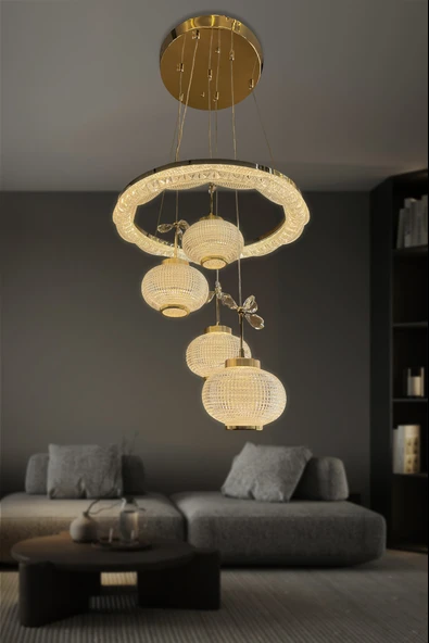 Kristal Küre 4 lü Modern Sarkıt Led Avize ürün görseli 1