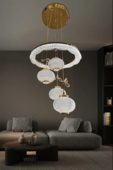 Kristal Küre 4 lü Modern Sarkıt Led Avize - Resim 2