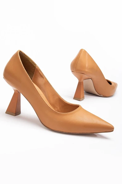 Cilt İnce Topuk Camel Büyük Numara Kadın Ayakkabısı Topuklu Stiletto ürün görseli 1