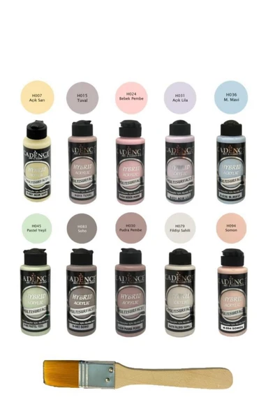 Cadence Hybrid Multisurface Boya Seti 10 lu Pastel Renkler 120ml + Eko Fırça ürün görseli 1